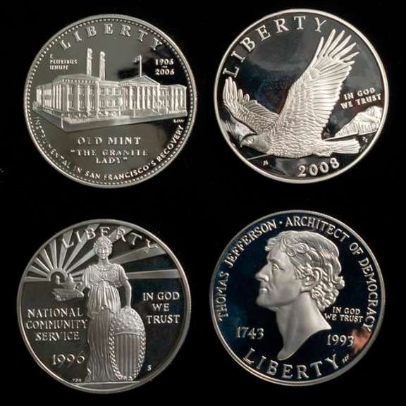4 Modern Proof Silver Dollars In Capsules