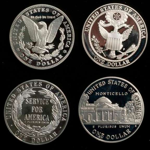 4 Modern Proof Silver Dollars In Capsules