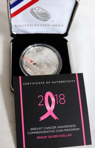 2018 Breast Cancer Silver Dollar Proof With Box and Papers