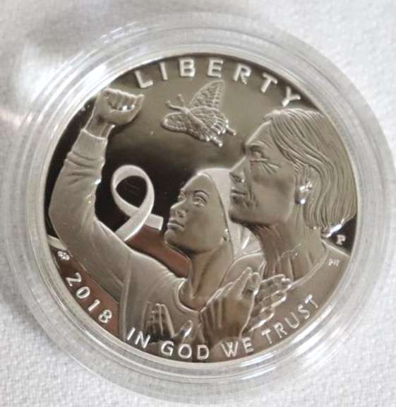 2018 Breast Cancer Silver Dollar Proof With Box and Papers