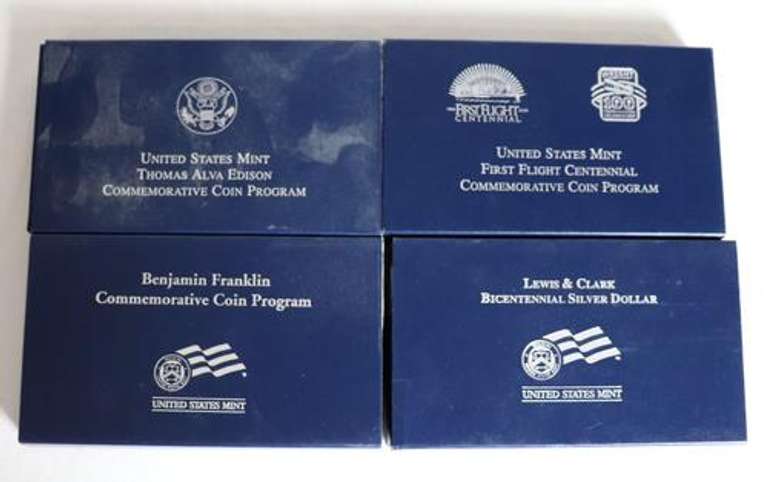 4 Silver Dollar Proofs With Boxs and Papers