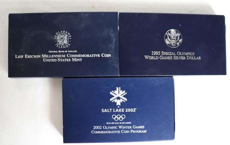 3 Silver Dollar Proofs With Boxs and Papers