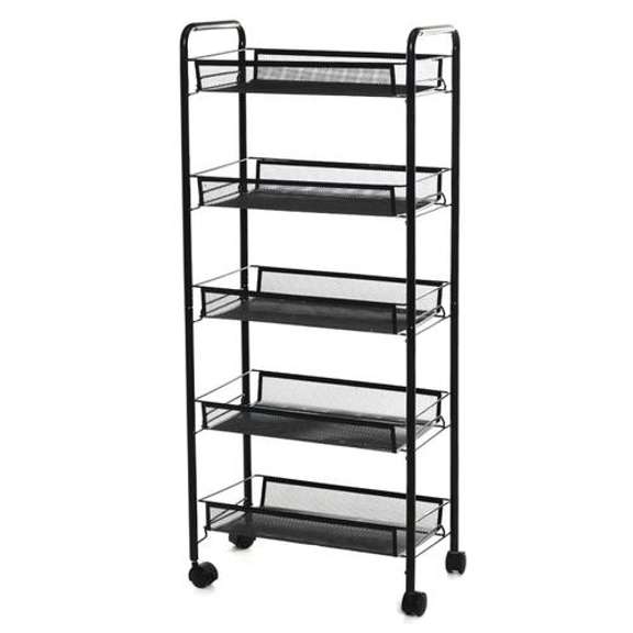 5-Tier Mesh Wire Rolling Cart Metal