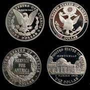 4 Modern Proof Silver Dollars In Capsules