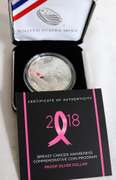 2018 Breast Cancer Silver Dollar Proof With Box and Papers