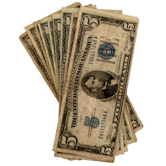 10 $ 5 Blue Seal Silver Certificates