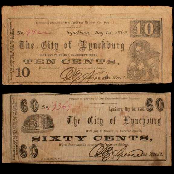 10 Cent and 60 Cent 1862 City of Lynchburg Notes