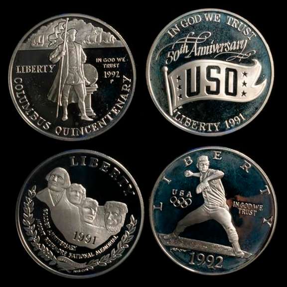 4 Modern Proof Silver Dollars In Capsules
