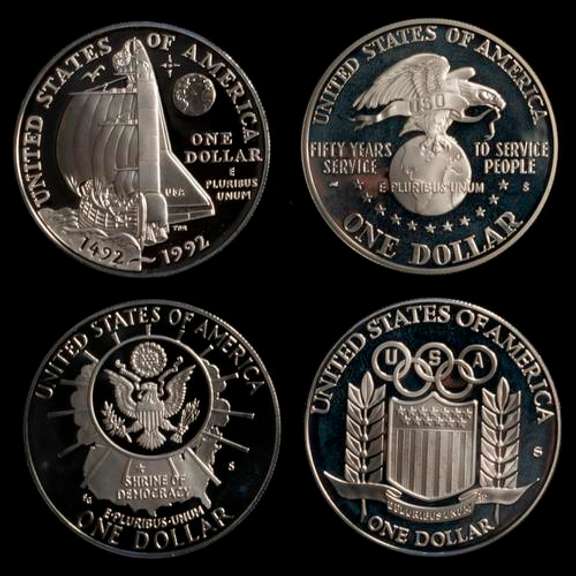 4 Modern Proof Silver Dollars In Capsules