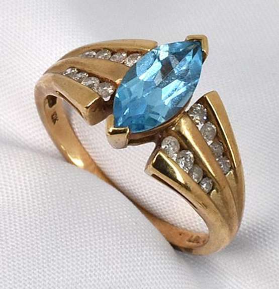 Marquise Blue Topaz & Diamond Ring
