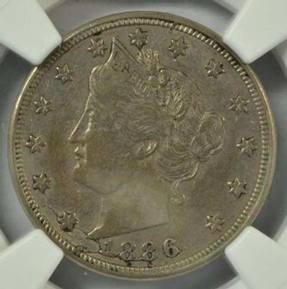 Rare date 1886 Liberty 'V' Nickel. NGC XF40
