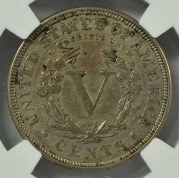 Rare date 1886 Liberty 'V' Nickel. NGC XF40