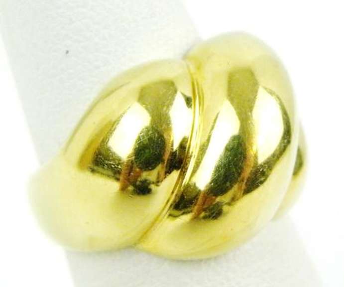 Vintage 18K Gold Wide Ribbed Ring, Size 6