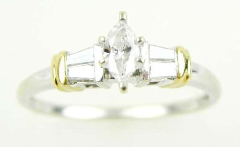 14K Ring - Marquise & Baguette Diamonds, 7