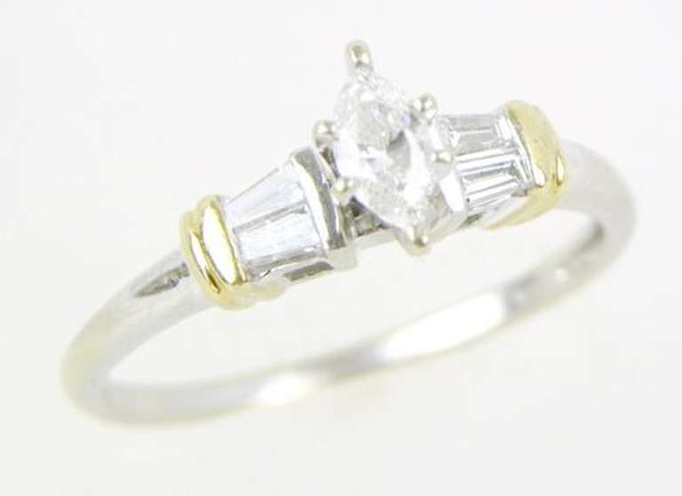 14K Ring - Marquise & Baguette Diamonds, 7