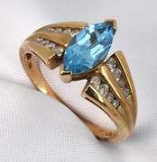 Marquise Blue Topaz & Diamond Ring