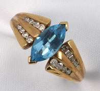 Marquise Blue Topaz & Diamond Ring