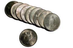 10 BU Assorted Frosty White Peace Dollars