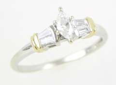 14K Ring - Marquise & Baguette Diamonds, 7