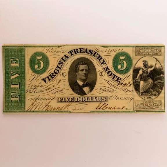 $5 Virginia Treasury Note March 13 1862 Series