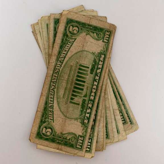 10  1934 And 1953 Series $ 5 Blue Seal Silver Certificates