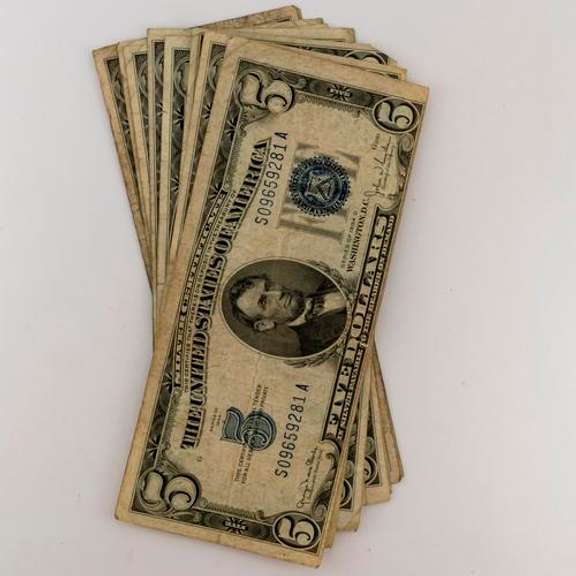 10 $ 5 Blue Seal Silver Certificates