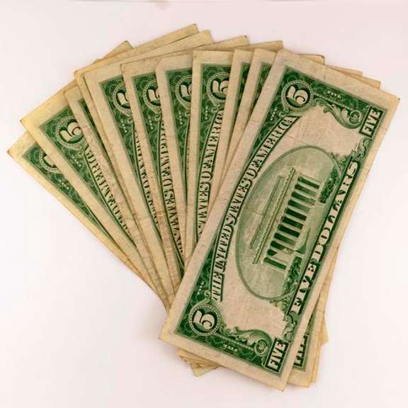 10 $ 5 Blue Seal Silver Certificates