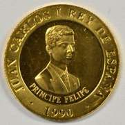 Scarce 1990 Gem Proof Spain 1000 Piestas Gold Piece