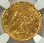 Great near Gem BU 1905 US $2.50 Liberty Gold. NGC MS64