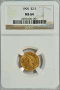Great near Gem BU 1905 US $2.50 Liberty Gold. NGC MS64