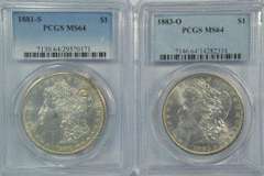 Near Gem BU 1881-S & 1883-O Morgan Dollars. MS64's