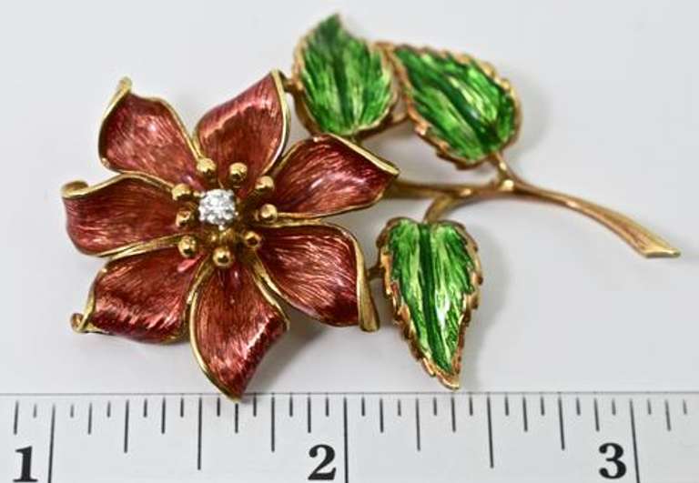 Fun and Colorful 18K and Enamel Flower Brooch