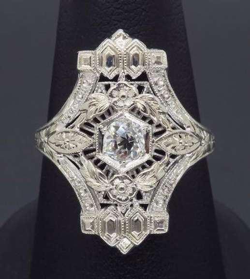 Vintage 18k White Gold Diamond Shield Ring