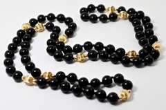 Black Onyx & 14K Gold Beaded Necklace/ A Wardrobe Must-Have