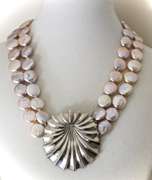Summery and Dramatic Coin Pearl and Sterling Necklace
