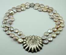 Summery and Dramatic Coin Pearl and Sterling Necklace