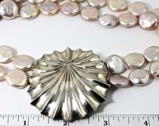 Summery and Dramatic Coin Pearl and Sterling Necklace