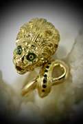 Delightfully Detailed 18K and Enamel Lion Ring