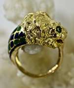 Delightfully Detailed 18K and Enamel Lion Ring