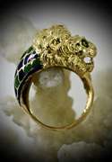 Delightfully Detailed 18K and Enamel Lion Ring