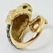 Delightfully Detailed 18K and Enamel Lion Ring