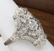 Vintage 18k White Gold Diamond Shield Ring