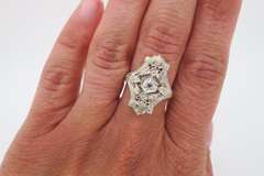 Vintage 18k White Gold Diamond Shield Ring