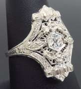 Vintage 18k White Gold Diamond Shield Ring