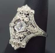 Vintage 18k White Gold Diamond Shield Ring