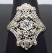 Vintage 18k White Gold Diamond Shield Ring