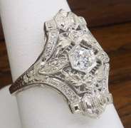 Vintage 18k White Gold Diamond Shield Ring
