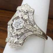 Vintage 18k White Gold Diamond Shield Ring