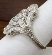 Vintage 18k White Gold Diamond Shield Ring
