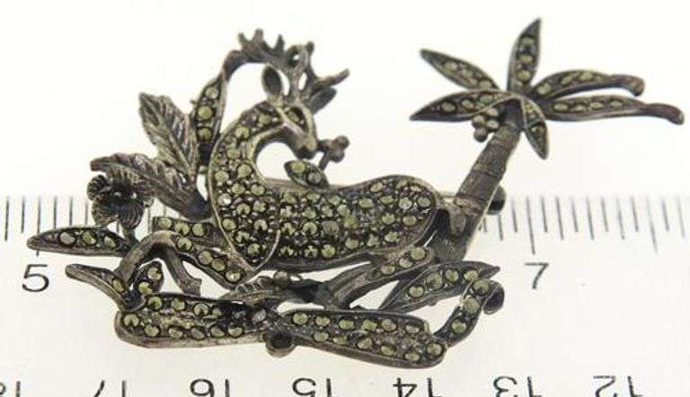 Sterling Silver Deer Laying in Bush Pin Brooch